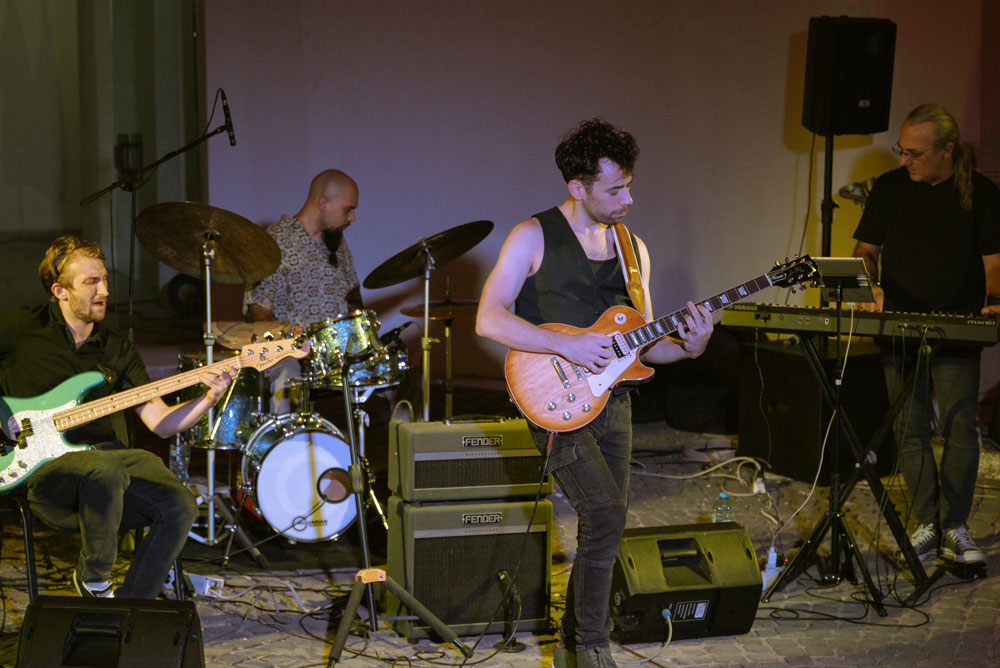 Rock band rehearsing